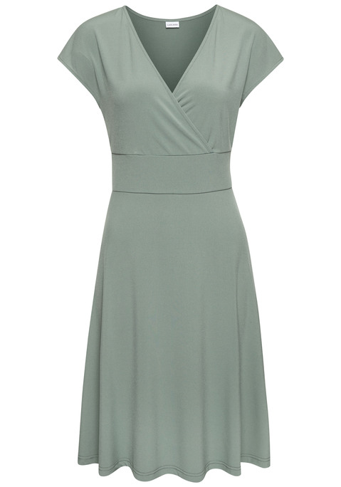 Bild: Midikleid von LASCANA: Kleid von Lascana. Kleine Kappärmel und Cache-coeur-Ausschnitt. Tailliert. Ausgestellter Rockteil. Bügelfreie Jerseyqualität.