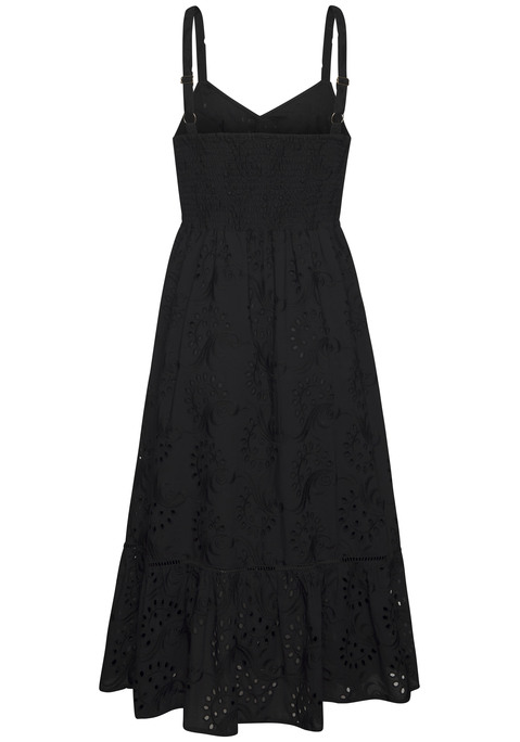 Bild: Midikleid von LASCANA: Besticktes Midikleid von Lascana. Verstellbare Spaghettiträger für perfekte Passform. Zierknopfleiste vorn für charmanten Akzent. Smokeinsatz im Rücken für zusätzlichen Komfort und Flexibilität. Komplett gefütterte und blickdichte Baumwollqualität.