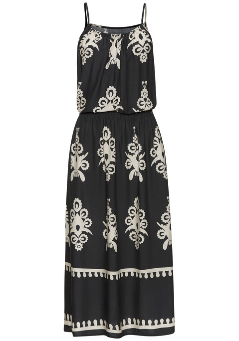 Bild: Midikleid von LASCANA: Sommerliches Midikleid von Lascana mit tollem Ethnodruck. Mit Spaghettiträgern und Gummizug vorn am Ausschnitt. Gummizug in der Taille. Alloverprint, jedes Teil ein Unikat. Webware aus luftiger Viskose.