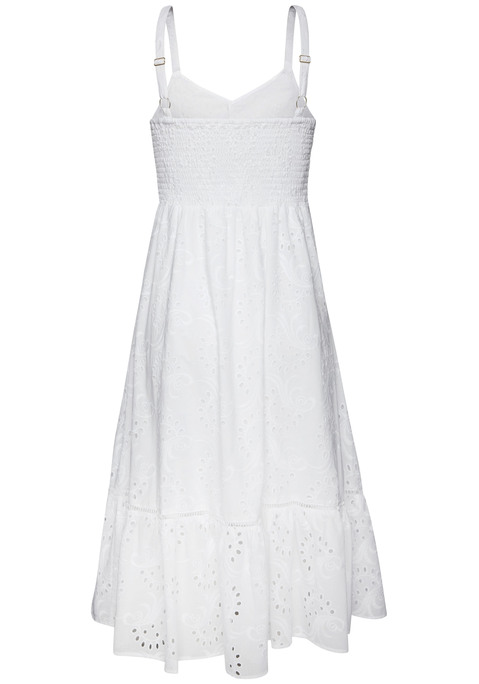 Bild: Midikleid von LASCANA: Besticktes Midikleid von Lascana. Verstellbare Spaghettiträger für perfekte Passform. Zierknopfleiste vorn für charmanten Akzent. Smokeinsatz im Rücken für zusätzlichen Komfort und Flexibilität. Komplett gefütterte und blickdichte Baumwollqualität.