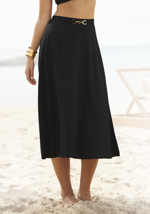 Bild: Midirock von LASCANA: Sommerlicher Midirock von Lascana. Bund mit Kettendetail vorn und Gummizug hinten. Leicht ausgestellt. Fließende Webware.