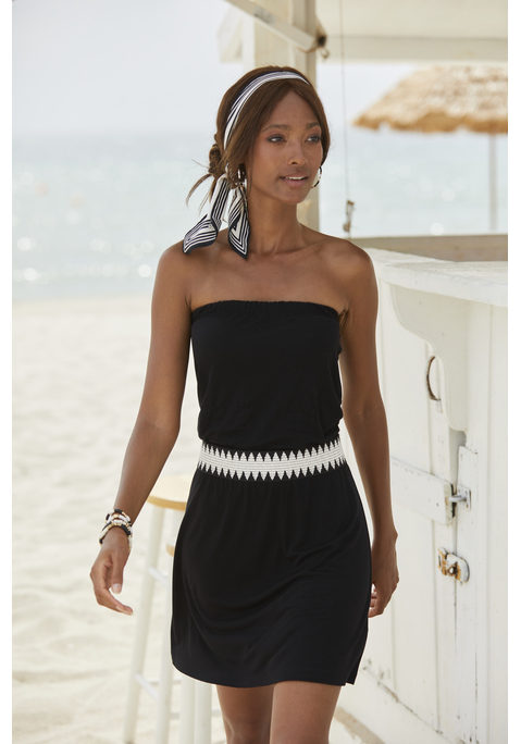 Bild: Minikleid von LASCANA: Bandeaukleid in Minilänge. Weiche, reine Viskoseware. Dekoratives, elastisches Band in der Taille. Gesamtlänge 75cm.
