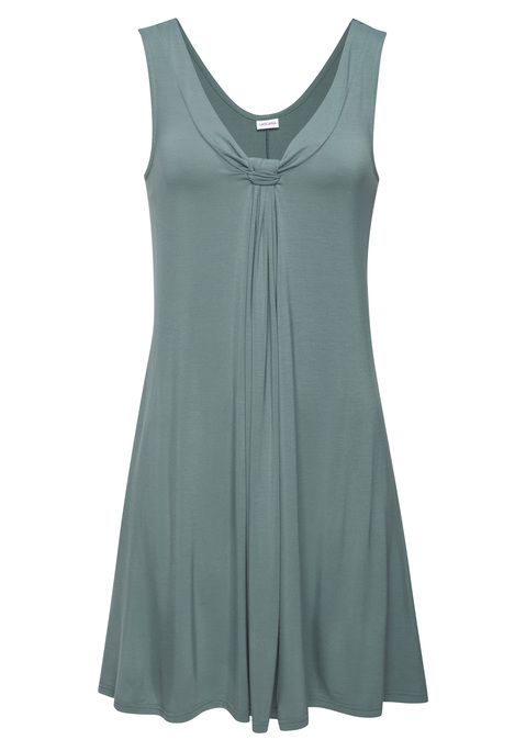 Bild: Minikleid von LASCANA: Kurzes Sommerkleid von Lascana mit tiefem V-Ausschnitt. Schöner Knoten am Ausschnitt als besonderes Detail. Figurumschmeichelnde Passform. Ideal für den Strand und lockere Partys. Weiche Jersey-Qualität aus Viskose.