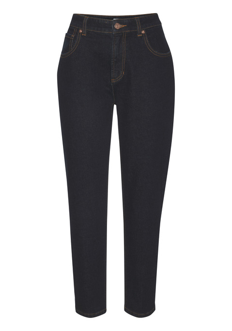 Bild: Mom-Jeans von LASCANA: Mom-Jeans von Lascana. High-waisted Hosenbund. Gerades, schmales Bein. Figurbetonte Hüfte. 5-Pocket-Form. Leicht elastische Denimware. Innenbeinlänge ca. 68cm.
