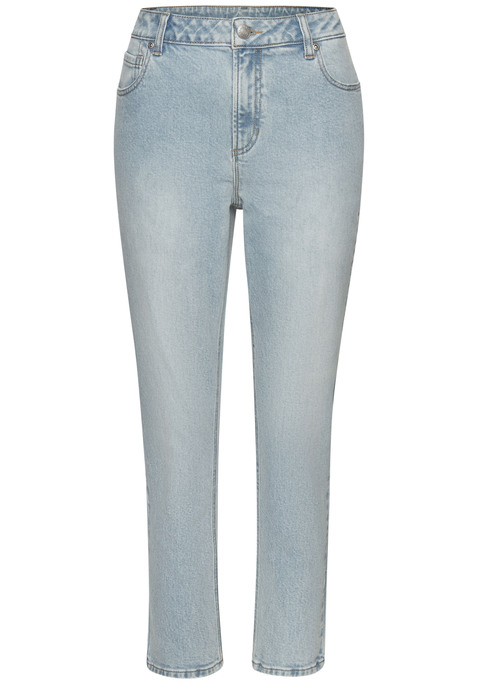 Bild: Mom-Jeans von LASCANA: Mom-Jeans von Lascana. High-waisted Hosenbund. Gerades, schmales Bein. Figurbetonte Hüfte. 5-Pocket-Form. Leicht elastische Denimware. Innenbeinlänge ca. 68cm.