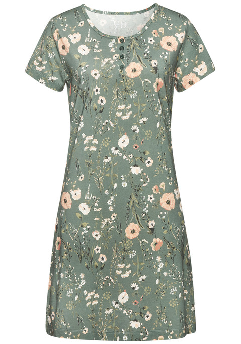 Bild: Nachthemd von LASCANA: Süßes Nachthemd von Lascana. Rundhalsausschnitt mit kurzer Knopfleiste. Kurze Ärmel. Trageangenehmer Jersey aus Baumwoll-Viskosemischung.