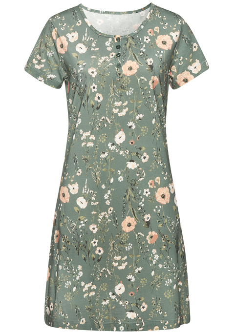 Bild: Nachthemd von LASCANA: Süßes Nachthemd von Lascana. Rundhalsausschnitt mit kurzer Knopfleiste. Kurze Ärmel. Trageangenehmer Jersey aus Baumwoll-Viskosemischung.