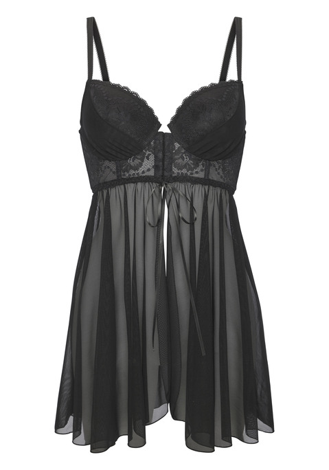 Bild: Negligé von LASCANA: Schalen-BH Negligé, Haken und Ösen - Vorderverschluss, mit Spitze und zarter Raffung am Cup, fließendes Meshmaterial, Träger verstellbar. Aus 60% Polyamid, 35% Polyester, 5% Elasthan.