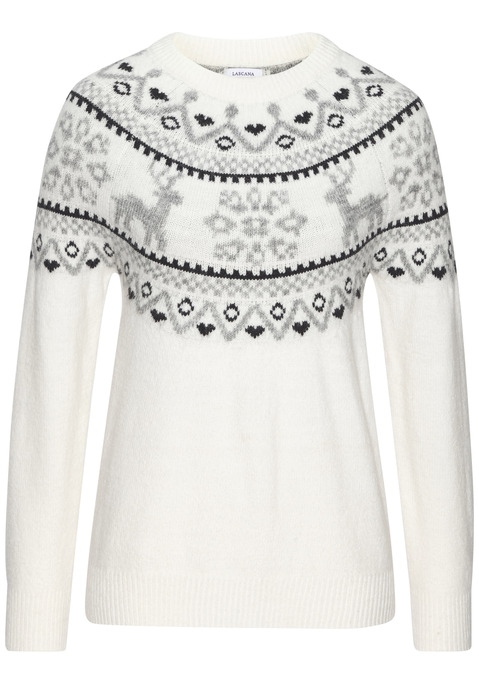 Bild: Norwegerpullover von LASCANA: Kuscheliger Pullover von Lascana mit aufwendigem Strickmuster im skandinavischen Stil. Rundhalsausschnitt und Rippstrickbündchen an den langen Ärmeln. Gerade Passform. Super für lässige Looks. Weiche, elastische Strickware.