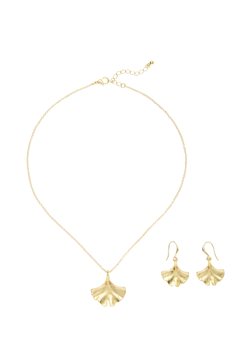 Bild: Ohrring und Ketten Set von LASCANA: 2-teiliges Schmuck Set von Lascana. Halskette und Ohrringe mit Ginkgo-Anhänger. Aus Metall.