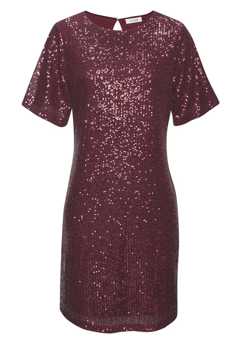 Bild: Paillettenkleid von LASCANA: Festliches Paillettenkleid von Lascana mit rundem Halsausschnitt und kurzen Ärmeln. Schlitz und Knopfverschluss hinten für einen raffinierten Hingucker. Komplett gefüttert. Dichte Meshware, mit Pailletten besetzt.