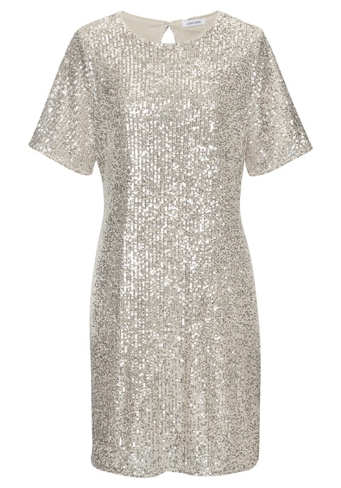 Bild: Paillettenkleid von LASCANA: Festliches Paillettenkleid von Lascana mit rundem Halsausschnitt und kurzen Ärmeln. Schlitz und Knopfverschluss hinten für einen raffinierten Hingucker. Komplett gefüttert. Ideal für Abiball, Festivals, Partys oder Weihnachten. Dichte Meshware, mit Pailletten besetzt. Aus robustem und langlebigem Material.