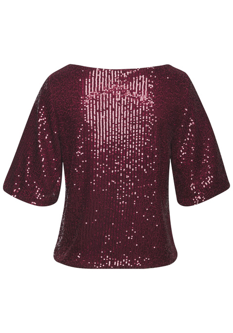 Bild: Paillettenshirt von LASCANA: Schöner Eye-Catcher: Shirt von Lascana mit Pailletten und weitem Rundhalsausschnitt. Halblange Ärmel. Gerader Saum mit Dehnbündchen. Figurumspielende Passform. Komplett gefütterte, dichte Meshware.
