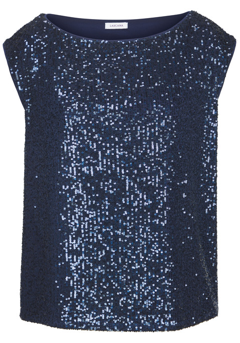 Bild: Paillettenshirt von LASCANA: Unifarbenes Shirt von Lascana im Pailletten-Look. Weiter Rundhalsausschnitt, auch als One-shoulder-Top tragbar. Gerader Saumabschluss. Für besondere Gelegenheiten. Mit Futter aus einem weichen, trageangenehmem Material.