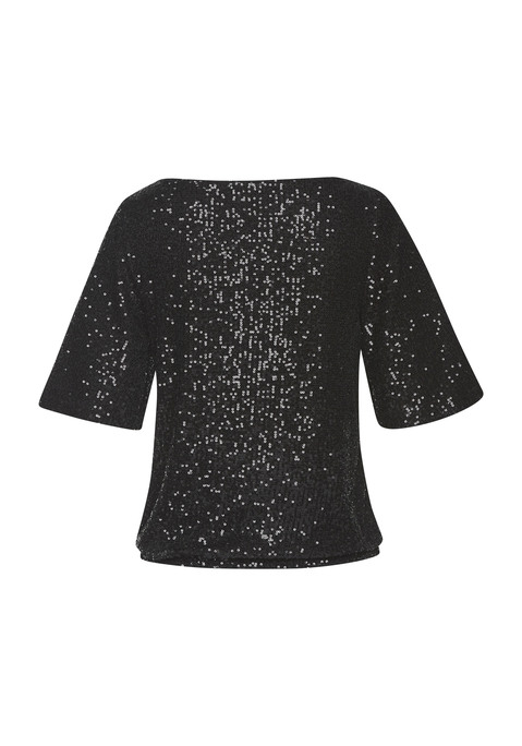 Bild: Paillettenshirt von LASCANA: Schöner Eye-Catcher: Shirt von Lascana mit Pailletten und weitem Rundhalsausschnitt. Halblange Ärmel. Gerader Saum mit Dehnbündchen. Figurumspielende Passform. Komplett gefütterte, dichte Meshware mit Paillettenbesatz.