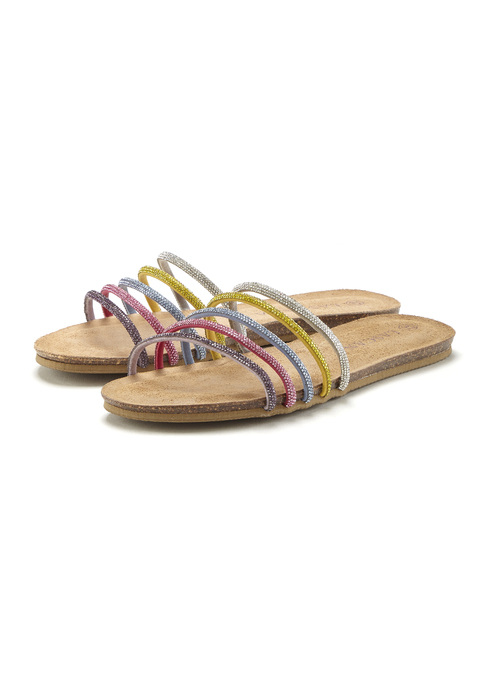 Bild: Pantolette von LASCANA: Pantolette mit Strasssteinchen und Korkfußbett von LASCANA. Made in Spain. Obermaterial aus Synthetik. Futter aus Textil. Decksohle aus Rindsleder. Laufsohle aus Synthetik.