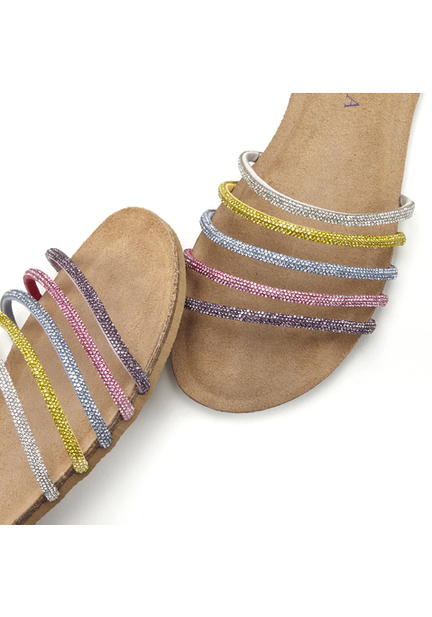 Bild: Pantolette von LASCANA: Pantolette mit Strasssteinchen und Korkfußbett von LASCANA. Made in Spain. Obermaterial aus Synthetik. Futter aus Textil. Decksohle aus Rindsleder. Laufsohle aus Synthetik.