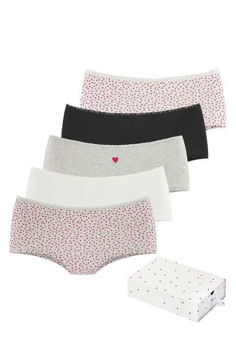 Bild: Panty von LASCANA: Pantys im 5er-Pack von Lascana. In der bezaubernden Valentinstags-Edition. Mit süßen Herzchen-Prints und Spitzendetails. Aus weicher, elastischer Baumwoll-Qualität.