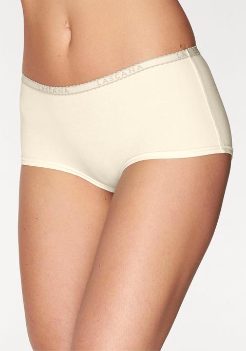 Bild: Panty von LASCANA: Bequeme Pantys von Lascana im praktischen 4er-Pack. Weiches Logobündchen mit kontrastfarbener Muschelborte. Flache Beinabschlüsse. Aus angenehm elastischer Baumwolle.