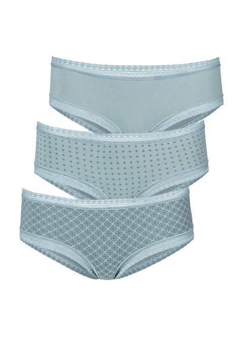 Bild: Panty von LASCANA: Lascana Pantys im 3er-Pack. Mit grafischer Spitze an Taillen- und Beinabschlüssen. Allover bedruckt und uni in einer Packung.