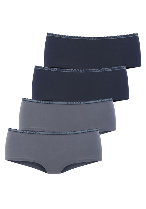 Bild: Panty von LASCANA: Bequeme Pantys von Lascana im praktischen 4er-Pack. Weiches Logobündchen mit kontrastfarbener Muschelborte. Flache Beinabschlüsse. Aus angenehm elastischer Baumwolle.