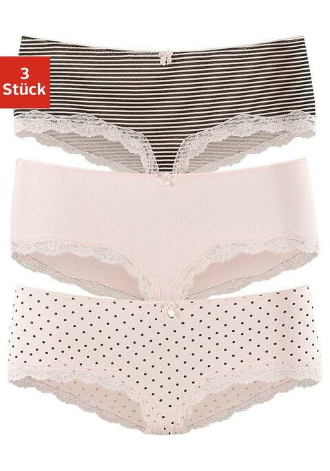 Bild: Panty von LASCANA: Lascana Hipster im 3er-Pack. Mit kleiner Zierschleife vorn. Zarte Spitze am Beinausschnitt. Aus weicher Baumwoll-Stretch-Qualität.