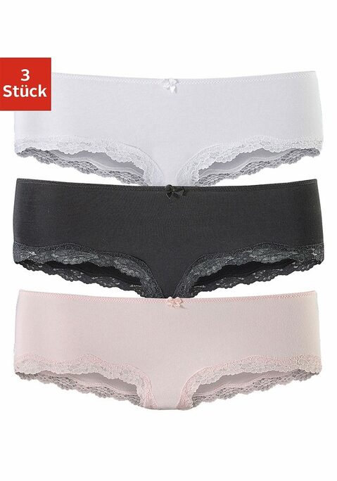 Bild: Panty von LASCANA: Lascana Hipster im 3er-Pack. Mit kleiner Zierschleife vorn. Zarte Spitze am Beinausschnitt. Aus weicher Baumwoll-Stretch-Qualität.