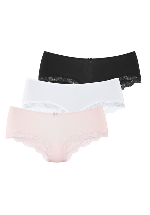 Bild: Panty von LASCANA: Lascana Hipster im 3er-Pack. Mit kleiner Zierschleife vorn. Zarte Spitze am Beinausschnitt. Aus weicher Baumwoll-Stretch-Qualität.
