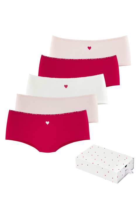 Bild: Panty von LASCANA: Pantys im 5er-Pack von Lascana. In der bezaubernden Valentinstags-Edition. Mit süßen Herzchen-Prints und Spitzendetails. Aus weicher, elastischer Baumwoll-Qualität.