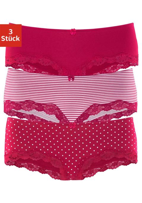 Bild: Panty von LASCANA: Lascana Hipster im 3er-Pack. Mit kleiner Zierschleife vorn. Zarte Spitze am Beinausschnitt. Aus weicher Baumwoll-Stretch-Qualität.