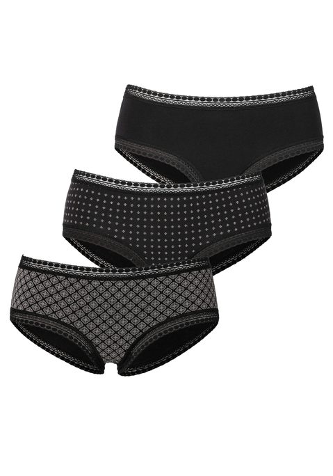 Bild: Panty von LASCANA: Lascana Pantys im 3er-Pack. Mit grafischer Spitze an Taillen- und Beinabschlüssen. Allover bedruckt und uni in einer Packung.