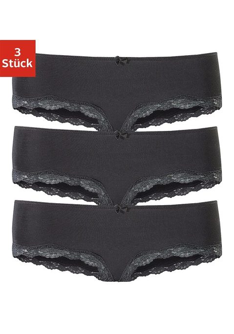 Bild: Panty von LASCANA: Lascana Hipster im 3er-Pack. Mit kleiner Zierschleife vorn. Zarte Spitze am Beinausschnitt. Aus weicher Baumwoll-Stretch-Qualität.