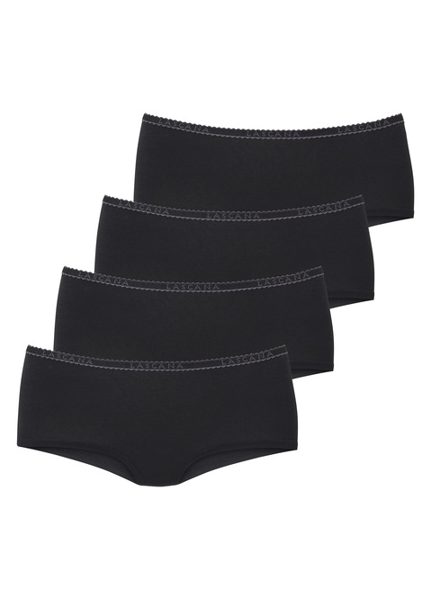 Bild: Panty von LASCANA: Bequeme Pantys von Lascana im praktischen 4er-Pack. Weiches Logobündchen mit kontrastfarbener Muschelborte. Flache Beinabschlüsse. Aus angenehm elastischer Baumwolle.
