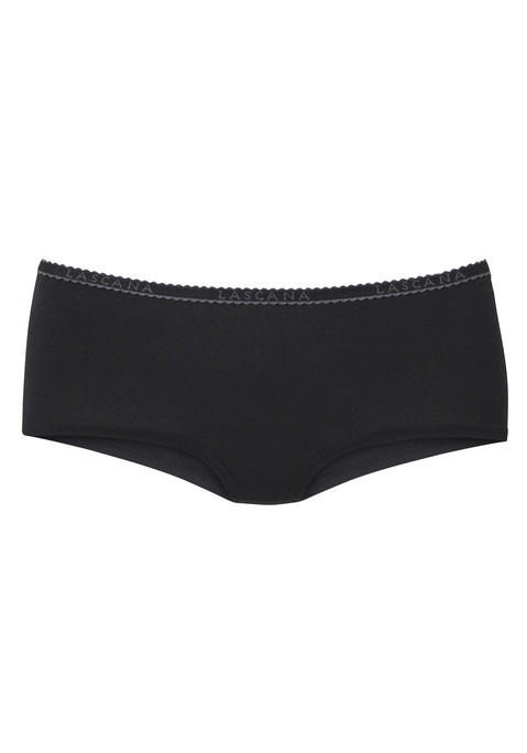 Bild: Panty von LASCANA: Bequeme Pantys von Lascana im praktischen 4er-Pack. Weiches Logobündchen mit kontrastfarbener Muschelborte. Flache Beinabschlüsse. Aus angenehm elastischer Baumwolle.