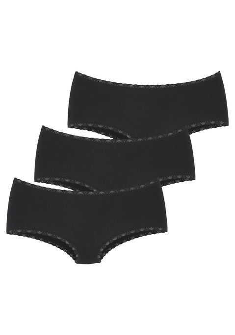 Bild: Panty von LASCANA: Schöne Panty von Lascana im praktischen 3er-Pack. Vielseitig dank unifarbenem Design. Blümchenspitze am Bund und Beinausschnitt für einen verspielten Akzent. Tolle Single-Jersey-Qualität mit Modal für ein glattes und weiches Tragegefühl.