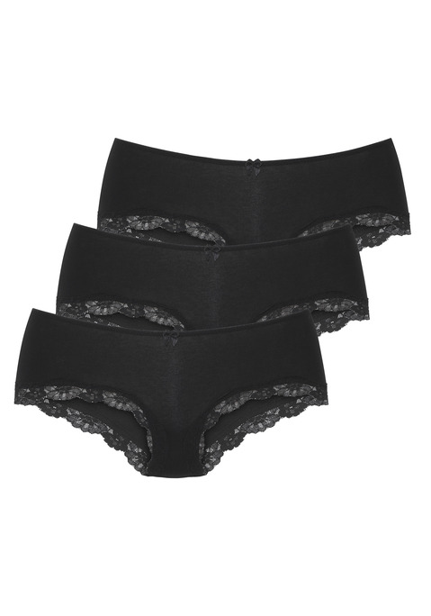 Bild: Panty von LASCANA: Lascana Hipster im 3er-Pack. Mit kleiner Zierschleife vorn. Zarte Spitze am Beinausschnitt. Aus weicher Baumwoll-Stretch-Qualität.