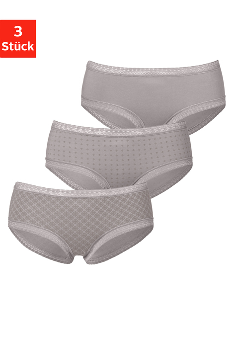 Bild: Panty von LASCANA: Lascana Pantys im 3er-Pack. Mit grafischer Spitze an Taillen- und Beinabschlüssen. Allover bedruckt und uni in einer Packung.
