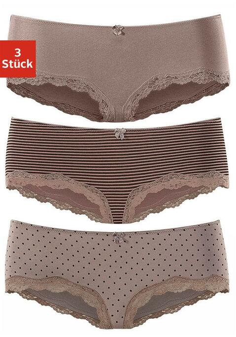 Bild: Panty von LASCANA: Lascana Hipster im 3er-Pack. Mit kleiner Zierschleife vorn. Zarte Spitze am Beinausschnitt. Aus weicher Baumwoll-Stretch-Qualität.