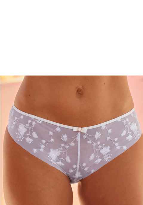 Bild: Panty von LASCANA: Verspielte Panty mit hübscher Zierschleife und Accessoire in der vorderen Mitte. Leicht transparent mit hübscher Blumen-Stickereispitze. Verführerisches Cut-Out und dezentem Accessoire in der hinteren Mitte. Mit eingearbeitetem Baumwollzwickel. Mit Liebe & Leidenschaft in Hamburg kreiert. Transparente Unterwäsche. Verführerische Dessous. Aus 90% Polyamid, 10% Elasthan.