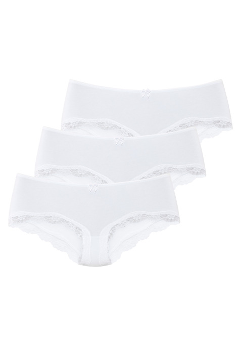 Bild: Panty von LASCANA: Lascana Hipster im 3er-Pack. Mit kleiner Zierschleife vorn. Zarte Spitze am Beinausschnitt. Aus weicher Baumwoll-Stretch-Qualität.