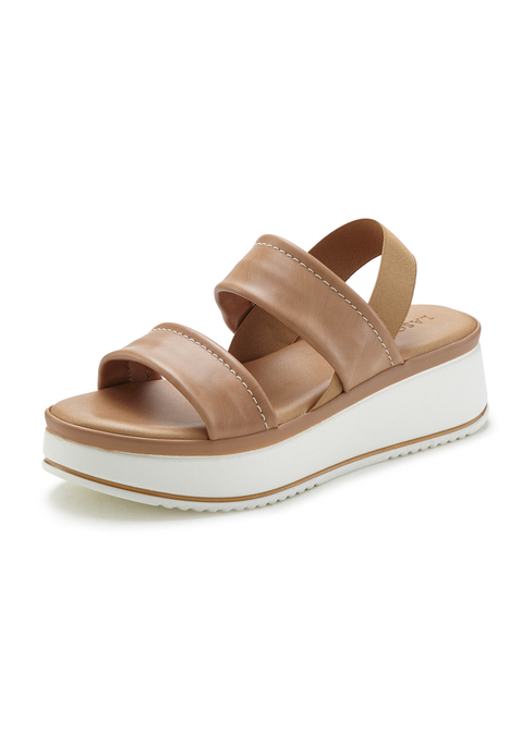 Bild: Plateausandaletten von LASCANA: Sandalette aus Leder mit leichtem Keilabsatz von LASCANA. Made in Italy. Absatzhöhe ca. 5,5 cm. Obermaterial und Futter aus Rindsleder. Decksohle und Laufsohle aus Synthetik.