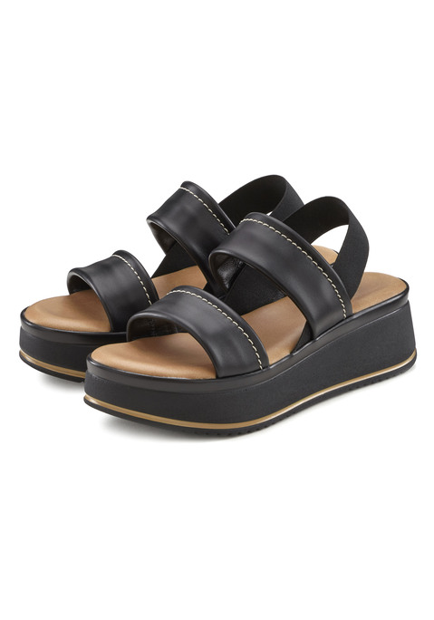 Bild: Plateausandaletten von LASCANA: Sandalette aus Leder mit leichtem Keilabsatz von LASCANA. Made in Italy. Absatzhöhe ca. 5,5 cm. Obermaterial und Futter aus Rindsleder. Decksohle und Laufsohle aus Synthetik.