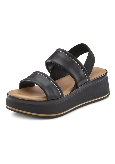 Bild: Plateausandaletten von LASCANA: Sandalette aus Leder mit leichtem Keilabsatz von LASCANA. Made in Italy. Absatzhöhe ca. 5,5 cm. Obermaterial und Futter aus Rindsleder. Decksohle und Laufsohle aus Synthetik.