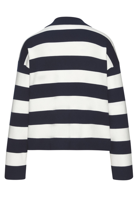 Bild: Polokragenpullover von LASCANA: Pullover von Lascana mit Polokragen. Markante Blockstreifen. V-Ausschnitt mit Kragen, kastige Passform, lange Ärmel. Weiche Strickqualität.