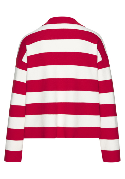 Bild: Polokragenpullover von LASCANA: Pullover von Lascana mit Polokragen. Markante Blockstreifen. V-Ausschnitt mit Kragen, kastige Passform, lange Ärmel. Weiche Strickqualität.