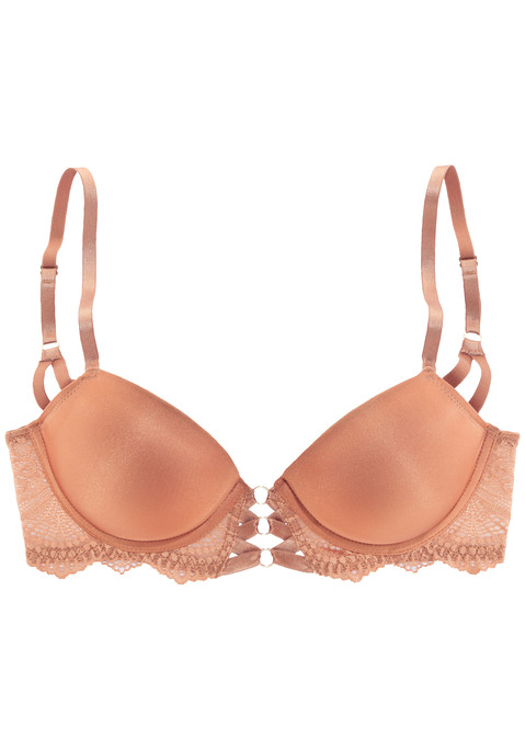 Bild: Push-up-BH von LASCANA: Femininer Push-up-BH mit feiner Schnürung in edler Satin-Optik und zartem Bänderdetail. Nahtlos vorgeformten Cups mit herausnehmbaren Kissen - für ein tolles Dekolleté. Mit hübscher, dezent transparenter Spitze an den Seiten und vorne mittig. Individuell verstellbare Träger sowie Rückenverschluss. Mit Liebe & Leidenschaft in Hamburg kreiert. Obermaterial: 60% Polyamid, 35% Polyester, 5% Elasthan.