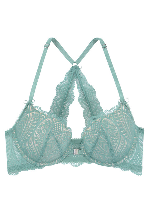 Bild: Push-up-BH von LASCANA: Femininer Push-up-BH  mit integrierten Kissen. Mit praktischem Vorderverschluss und verstellbaren Trägern. Hinten Racerback mit toller Spitze. Sexy Dessous. Spitzen-Dessous. Romantische Dessous. Verspielte Dessous. Aus 87% Polyamid, 13% Elasthan