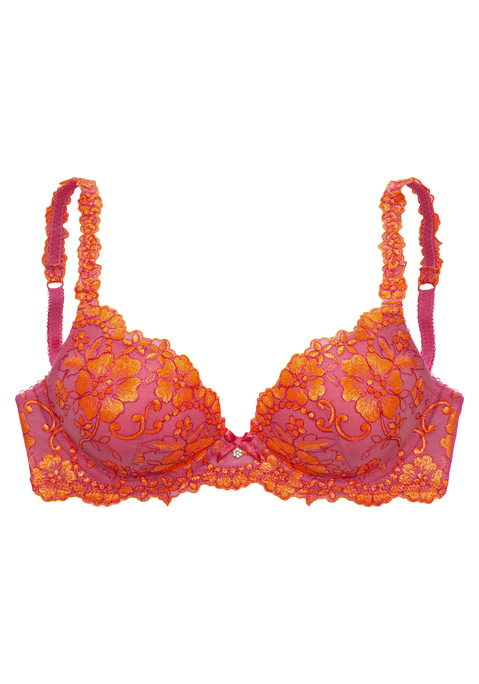 Bild: Push-up-BH von LASCANA: Femininer Push-up-BH mit feiner Zierschleife und hübschem Glitzeraccessoire. Mit Stickereispitze in floraler Optik und weichem Mesh. Mit eingearbeitetem Polster im Untercup - für ein tolles Dekolleté. Träger sowie Rückenverschluss individuell verstellbar. Mit Liebe & Leidenschaft in Hamburg kreiert. Sexy Dessous. Spitzen-Dessous. Romantische Dessous. Verspielte Dessous. Obermaterial: 77% Polyamid, 13% Polyester, 10% Elasthan.