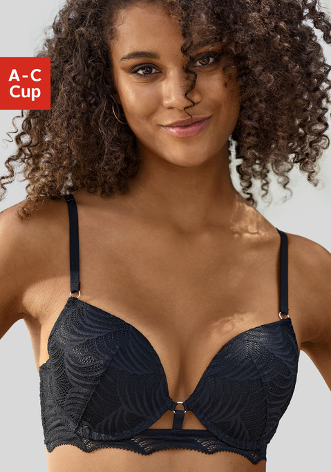 Bild: Push-up-BH von LASCANA: Modischer Push-up-BH mit graphischer Spitze über dem Cup und verlängerter Unterbrust. Mit integriertem Bügel und Push-up-Kissen für ein tolles Dekolleté. Träger und Rückenverschluss lassen sich individuell verstellen. Passende Unterteile aus der gleichen Serie erhältlich. Mit Liebe& Leidenschaft in Hamburg kreiert. Obermaterial: 51% Polyamid, 44% Polyester, 5% Elasthan.