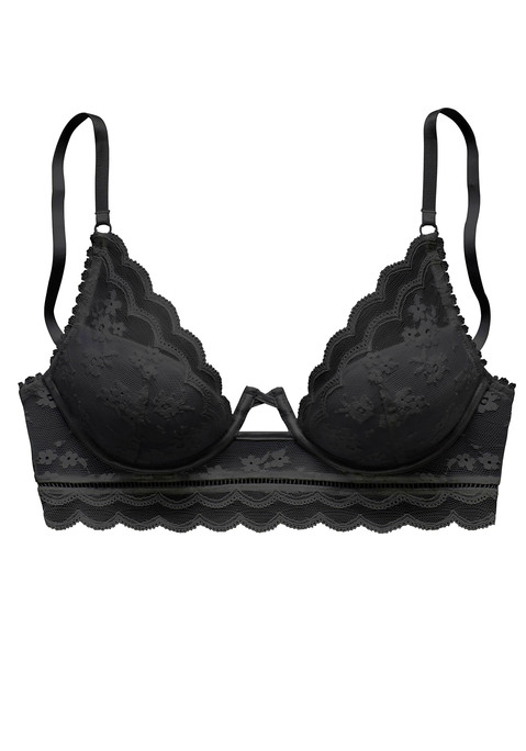 Bild: Push-up-BH von LASCANA: Sexy Push-up-BH mit Bügel in leichter Longform. Mit extravagantem Bügel und hübschem Cut-Out. Rundherum aus zarter, blumiger Spitze. Individuell verstellbare Träger sowie Rückenverschluss. Mit Liebe & Leidenschaft in Hamburg kreiert. Obermaterial: 60% Polyamid, 35% Polyester, 5% Elasthan.